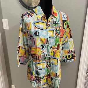 Shana Colorful Abstract Art Graffiti Print Shirt/Tunic with Zipper Back